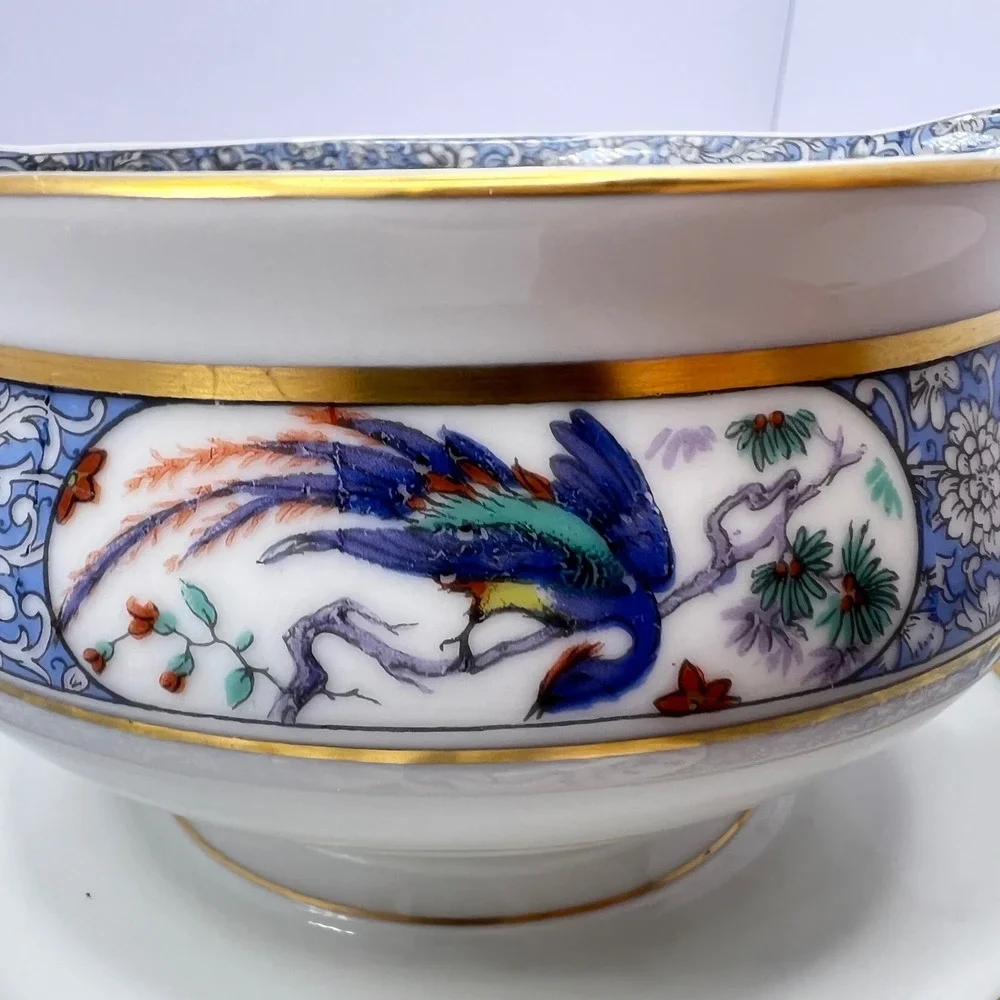 Haviland Limoges Gravy Boat Rajah Peacock Bird Underplate French Grandmillennial